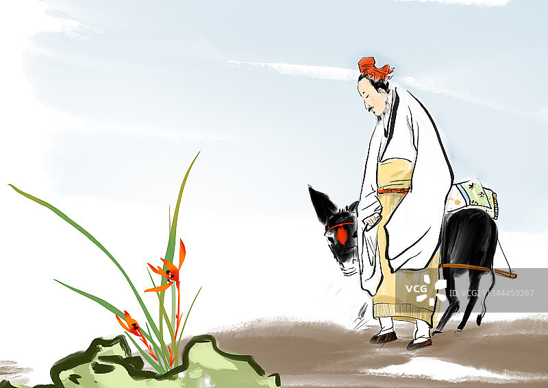 古典诗词传统文化教育行业人物插画回家路途旅途图片素材