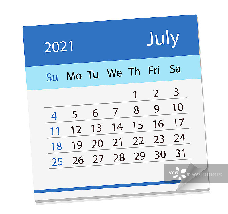 2021年7月日历表图片素材