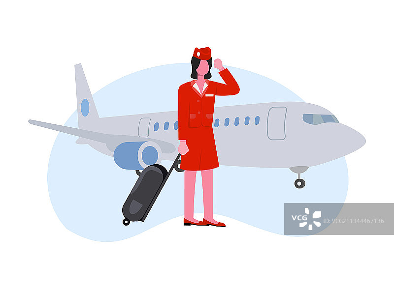 空乘人员向飞机致敬图片素材