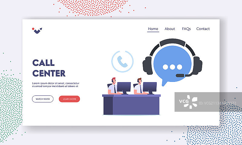 电话营销呼叫中心着陆页模板图片素材