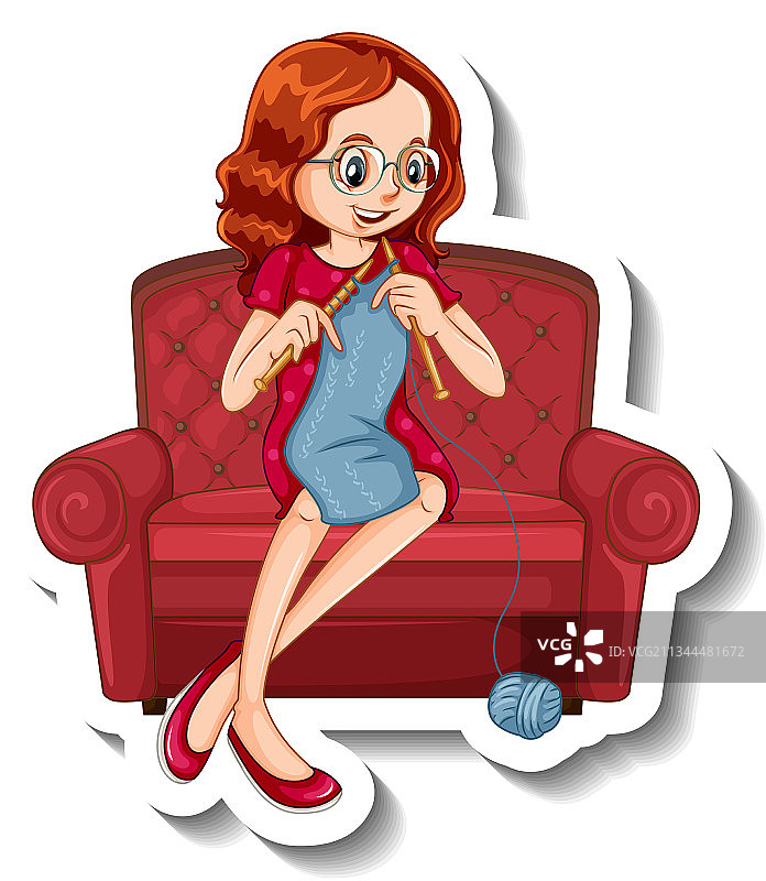 带有编织女人的贴纸模板图片素材