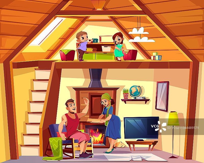 幸福家庭的复式剖面图图片素材