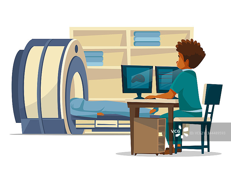 大脑核磁共振成像卡通医生图片素材