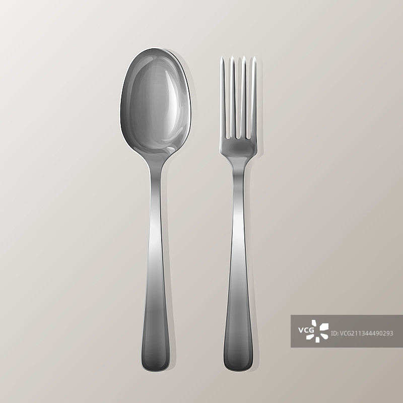 逼真的叉子和勺子银餐具图片素材
