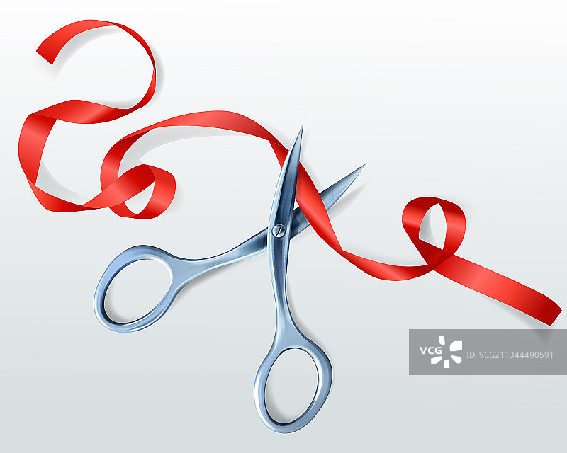 剪刀剪红色丝带图片素材