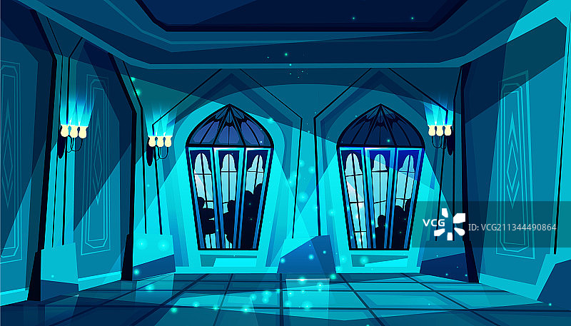 哥特式城堡夜间舞厅图片素材