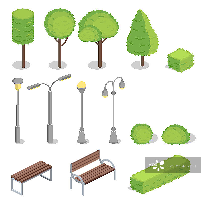 公园元素2.5D等距图图片素材