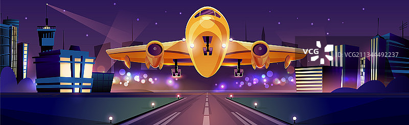 飞机从机场跑道起飞图片素材