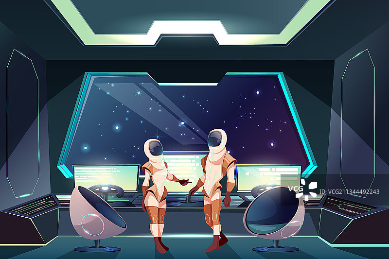 太空服宇航员在宇宙飞船上图片素材