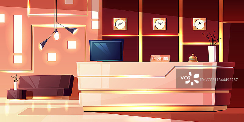 卡通酒店接待大厅图片素材
