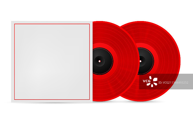 信封里的两张红色音乐黑胶唱片图片素材