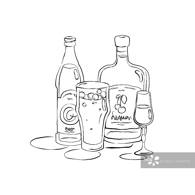 手持啤酒瓶和玻璃杯图片素材