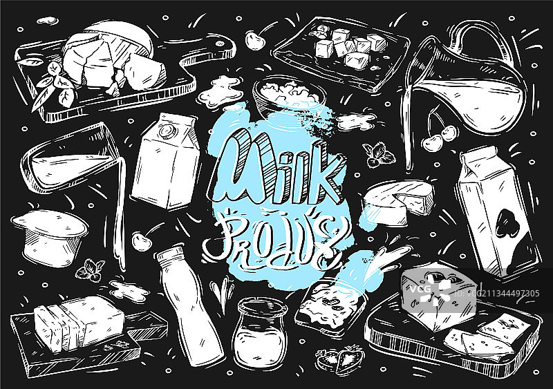 黑板上手绘牛奶产品图片素材