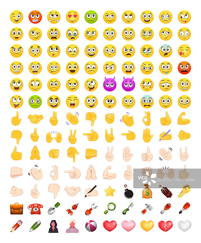 面部和手部表情符号套装图片素材