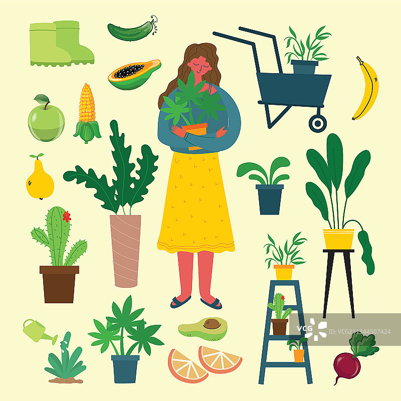 夏季园艺人物扁平手绘图片素材