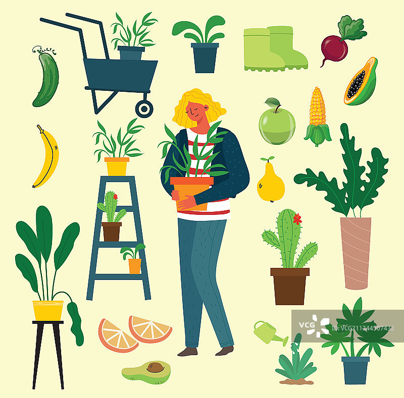 夏季园艺人物扁平手绘图片素材