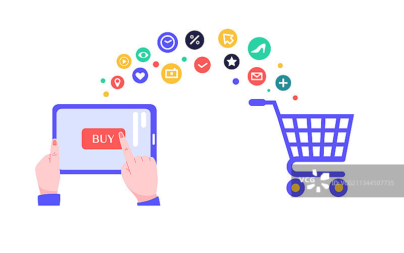 网上购物移动支付插画人物网购促销活动海报图片素材