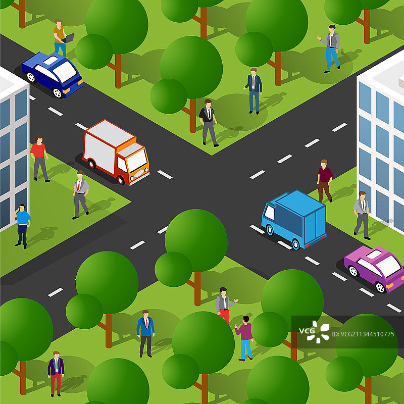 2.5D街景人物十字路口3D模型图片素材