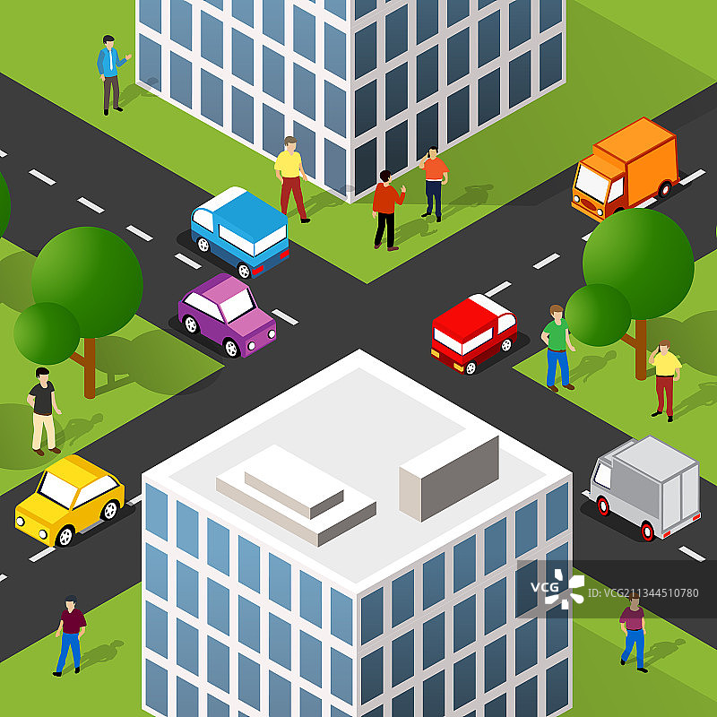 2.5D街景人物十字路口3D模型图片素材