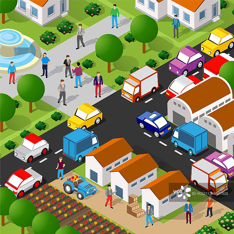 2.5D街景人物十字路口3D模型图片素材