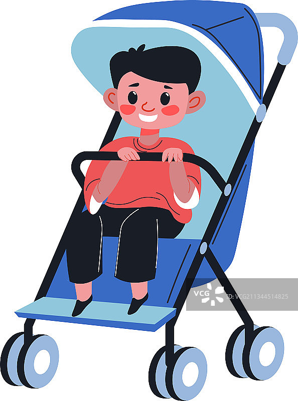 坐在婴儿车里握着把手的男婴图片素材