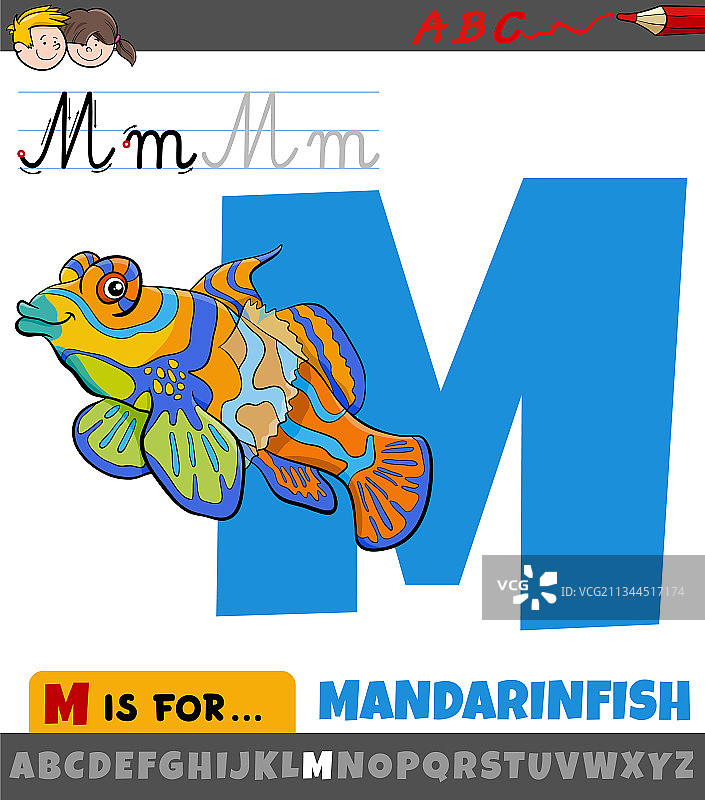带有卡通鳜鱼的字母M图片素材
