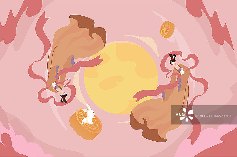 嫦娥奔月粉色插画图片素材