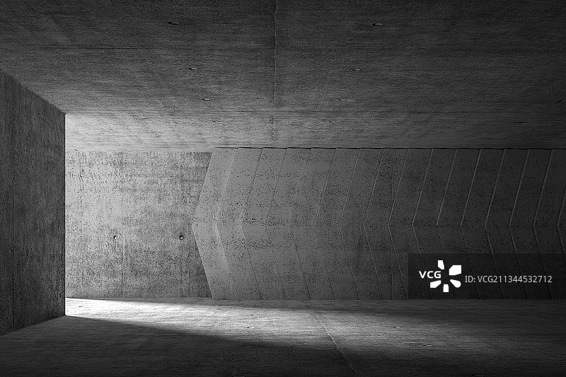 箭头装饰的清水混凝土室内空间，三维图形图片素材