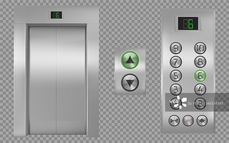 逼真电梯轿厢与关闭的电梯门图片素材