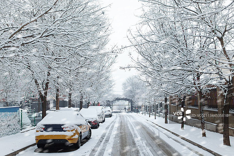 小区里下着大学路面结冰车辆积雪图片素材