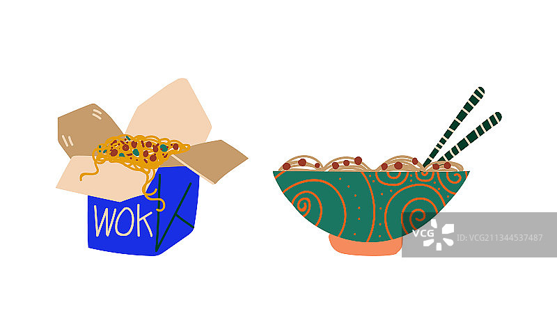 纸盒装炒乌冬面图片素材