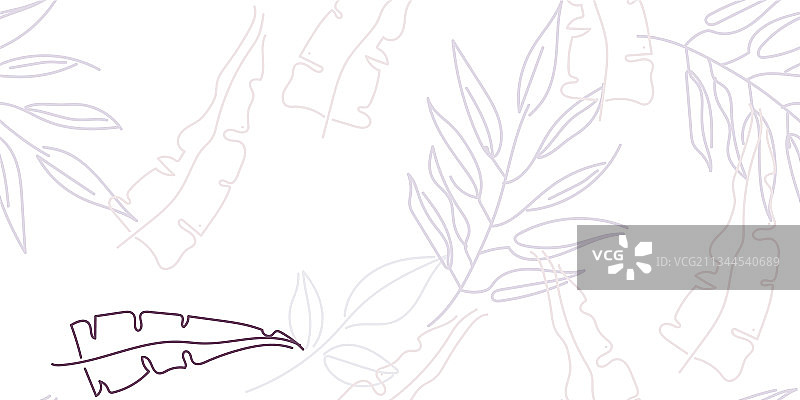 热带叶子现代粉彩单线画图片素材