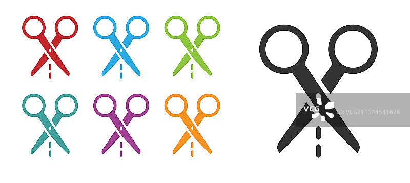 黑色剪刀与切割线图标图片素材