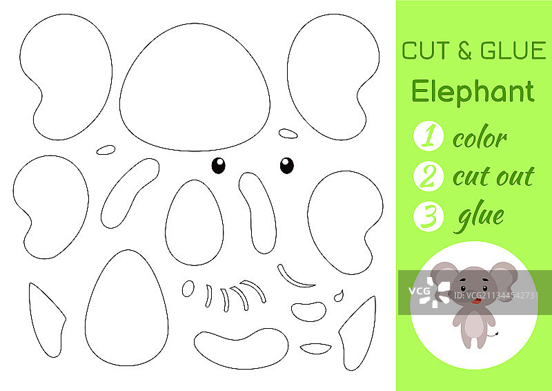 彩色剪切和粘贴纸小象图片素材