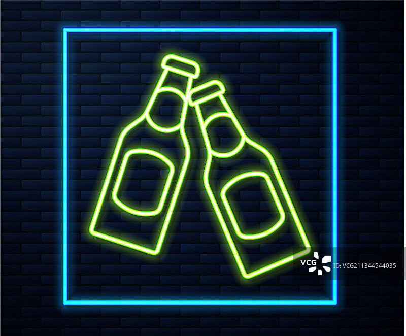发光的霓虹灯啤酒瓶线条图标图片素材