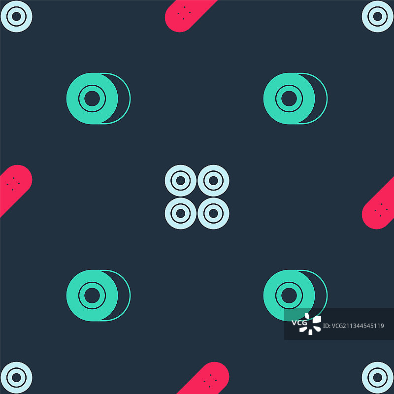 滑板轮和无缝图案套装图片素材