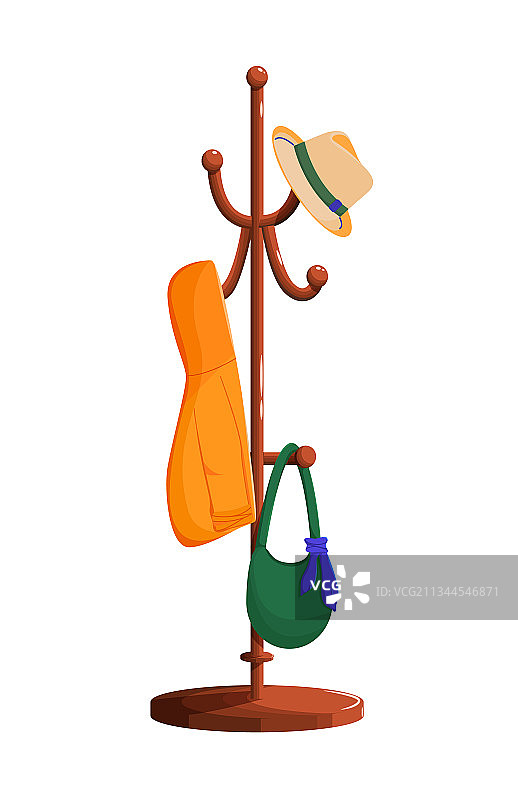 带夹克帽子和包包的落地衣架图片素材