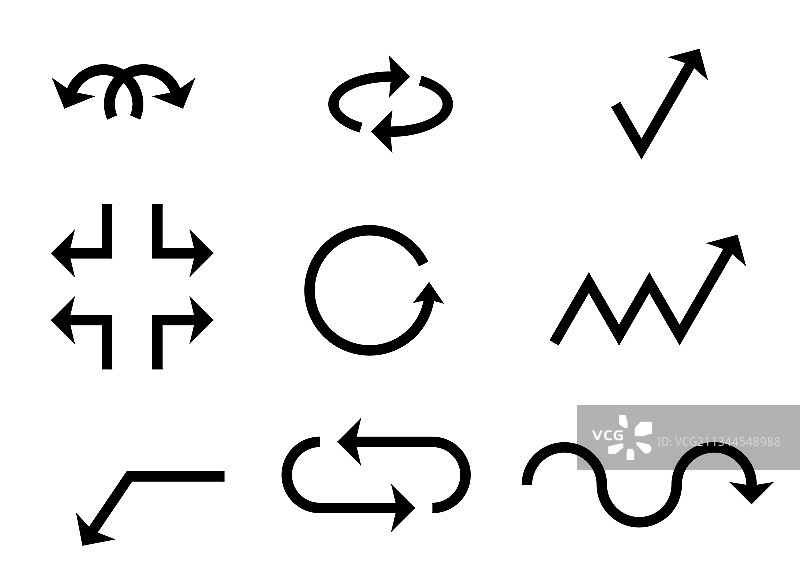 白色背景上的黑色箭头形状合集图片素材