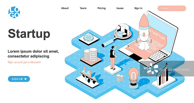 创业等距概念：男人开始新业务图片素材