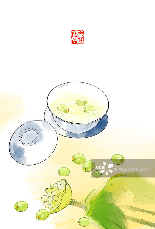 秋天荷花莲蓬莲子插画莲子茶图片素材