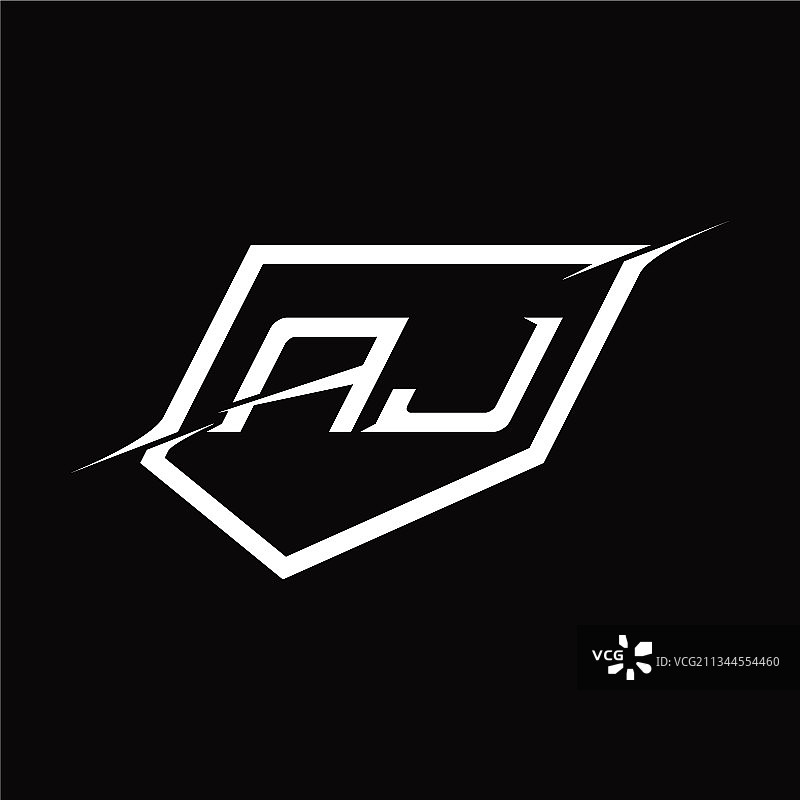 带有盾牌和切片的AJ字母组合标志图片素材