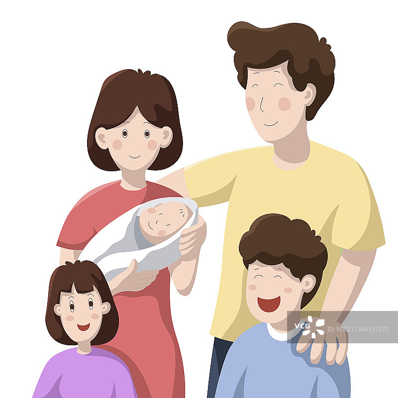 五口之家矢量插画图片素材