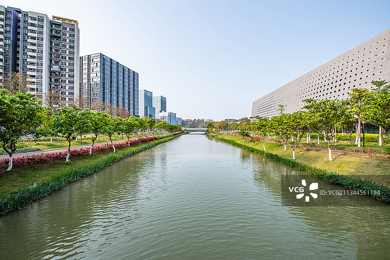 中国广东广州南沙区蕉门河水岸风光图片素材