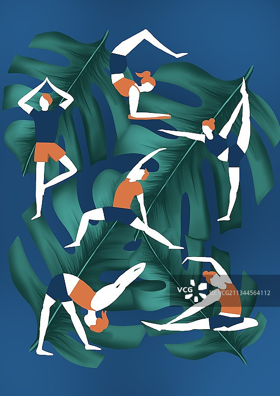 瑜伽动作海报扁平插画图片素材