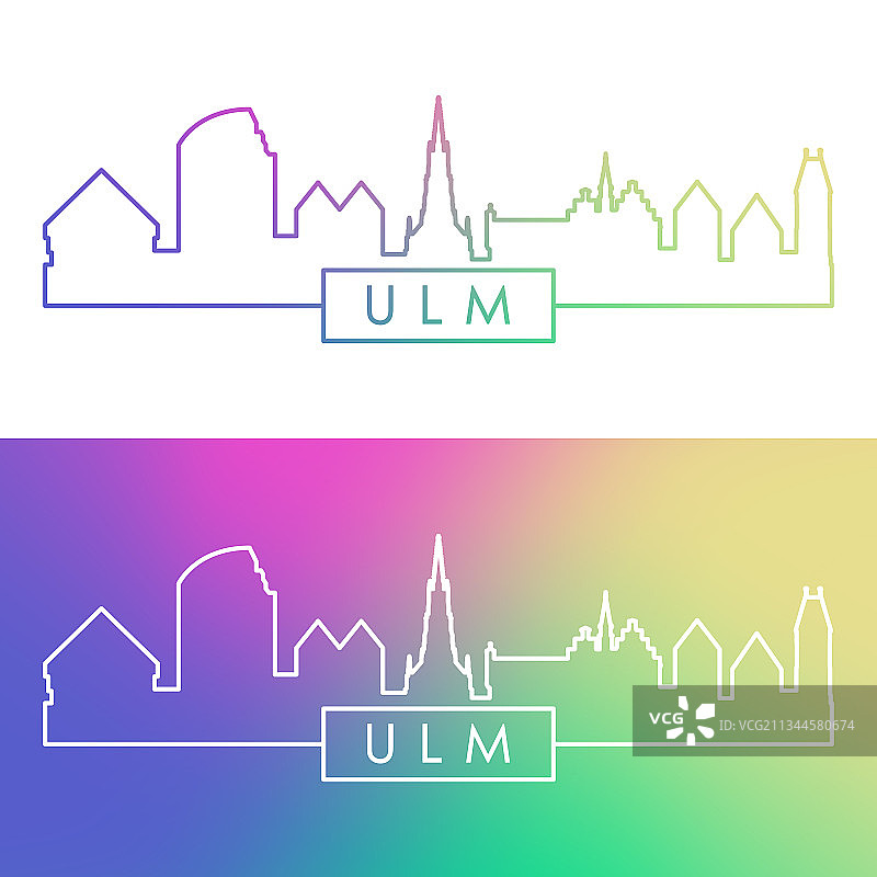 乌尔姆天际线彩色线性风格可编辑文件图片素材