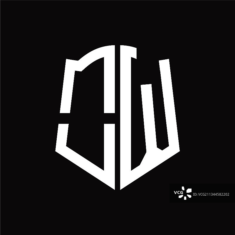 盾形丝带设计OW字母组合标志图片素材