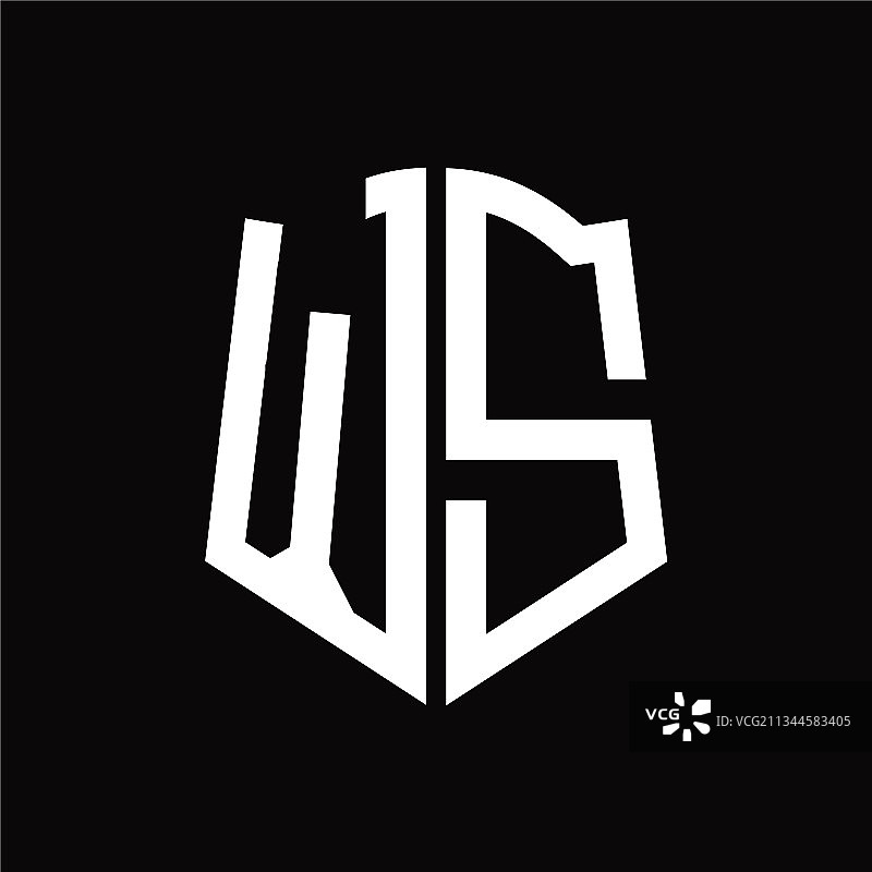 盾形缎带WS字母组合标志设计图片素材