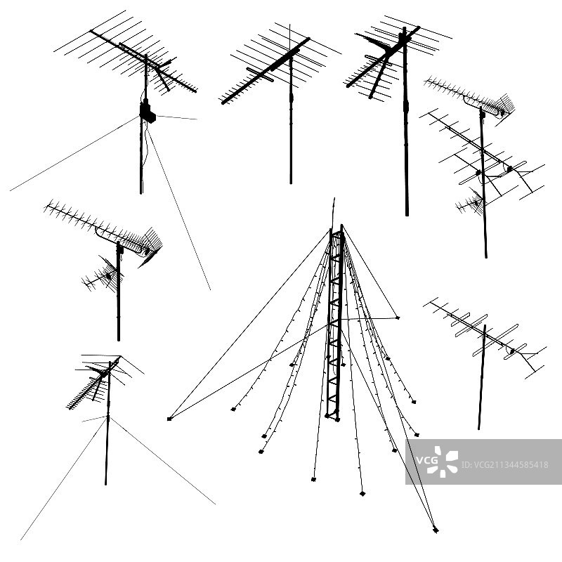 白色背景上的天线剪影合集图片素材