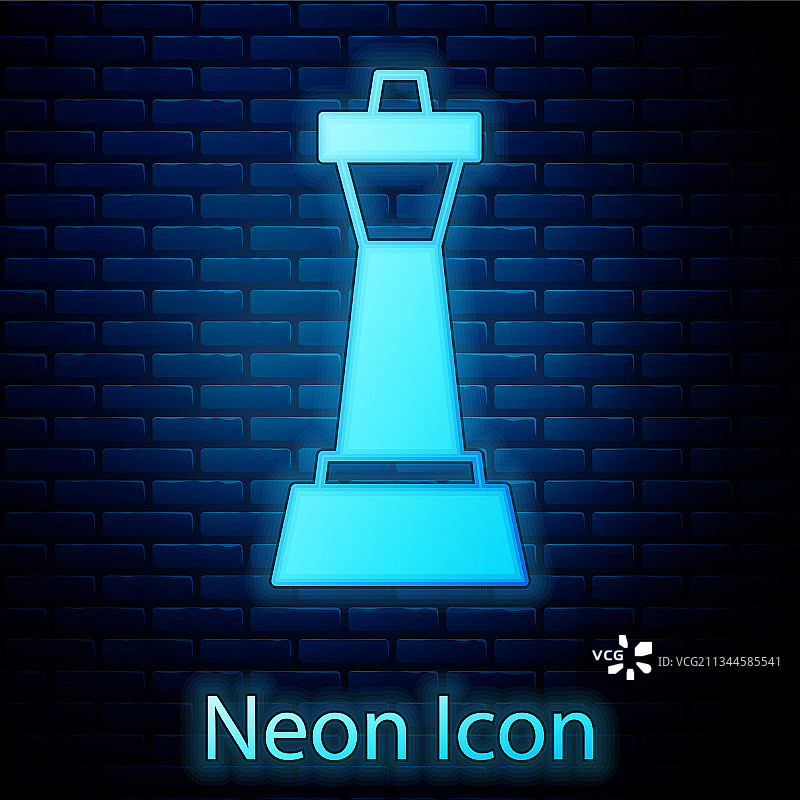 砖墙上发光的霓虹国际象棋图标图片素材