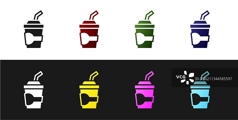 带吸管和水的纸杯、玻璃杯图片素材